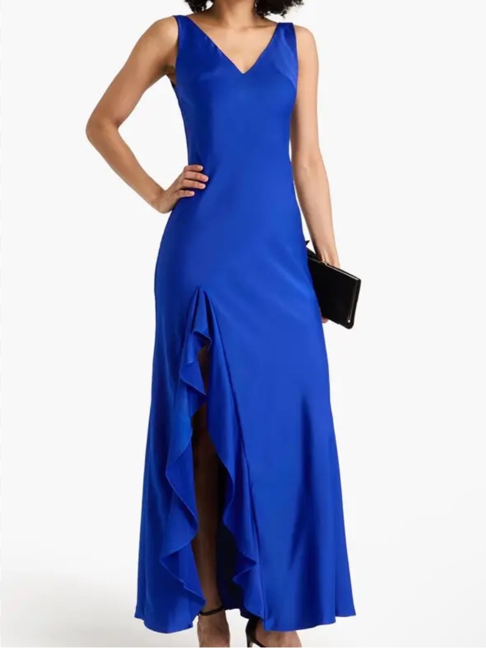 Monique Lhuillier Royal Blue V-Neck Ruffle Gown
